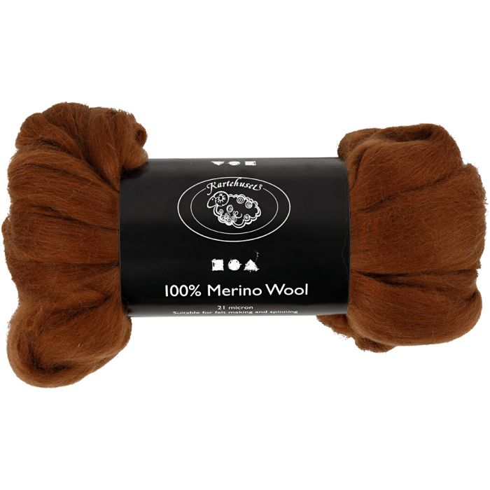 Merinoull, tykkelse 21 my, brun, 100 g/ 1 pk.