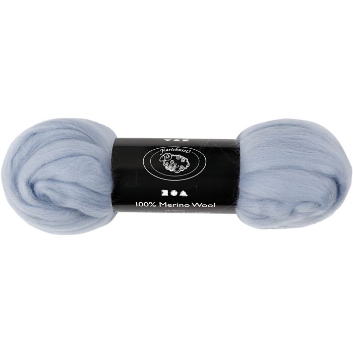 Merinoull, tykkelse 21 my, isblå, 100 g/ 1 pk.