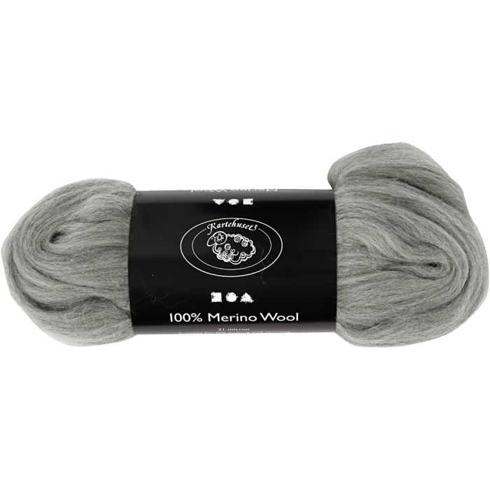 Merinoull, tykkelse 21 my, grå, 100 g/ 1 pk.