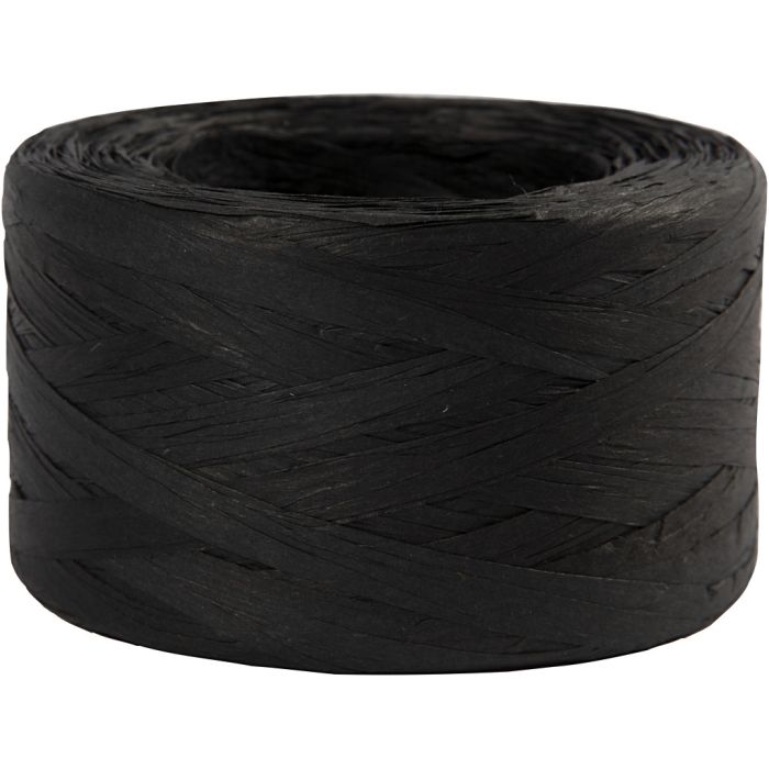 Raffia Papirgarn, B: 7-8 mm, svart, 100 m/ 1 rl.