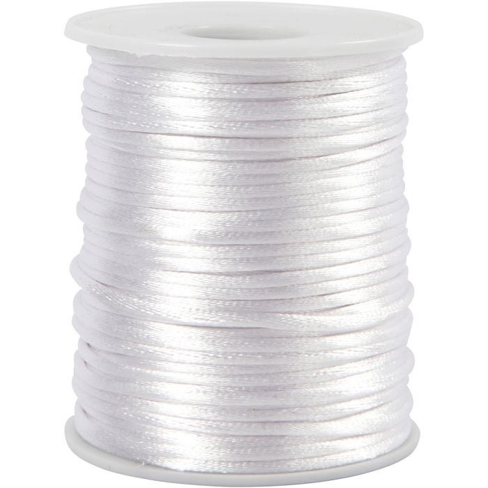 Satengsnor, tykkelse 2 mm, hvit, 50 m/ 1 rl.