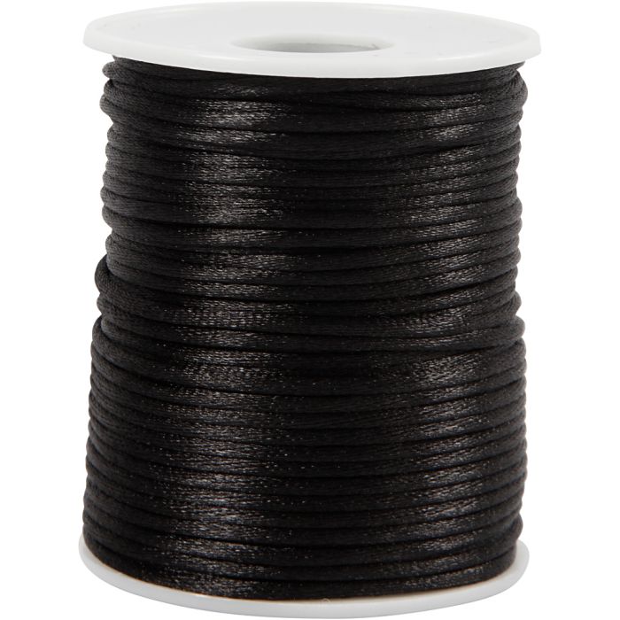 Satengsnor, tykkelse 2 mm, svart, 50 m/ 1 rl.