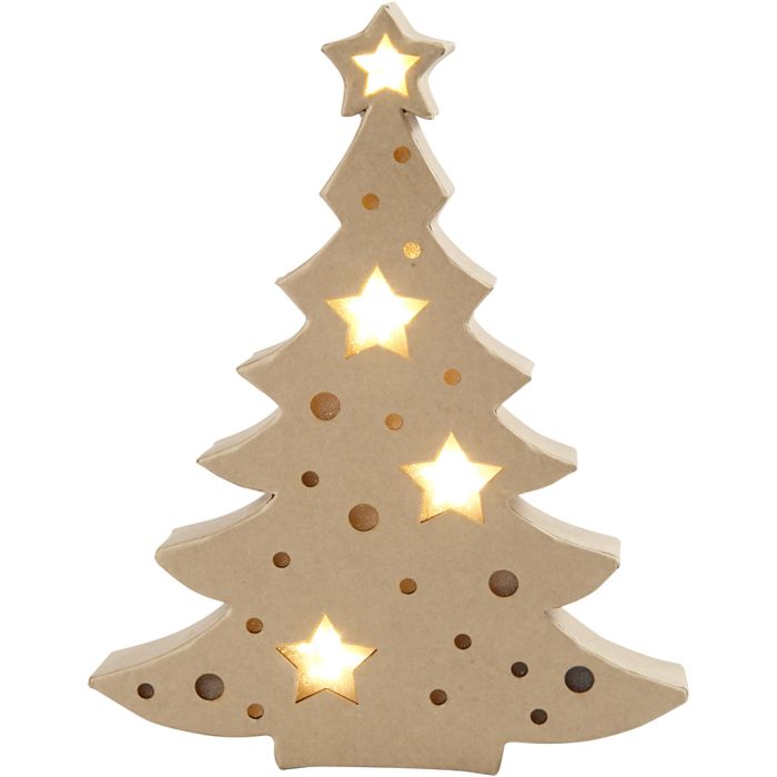 Pappfigur med innebygd lys, juletre, H: 27 cm, D: 4 cm, B: 21,5 cm, 1 stk.