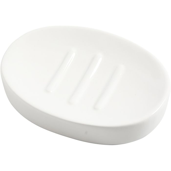 Såpeskål, H: 2,5 cm, L: 13,5 cm, B: 10 cm, hvit, 1 stk.