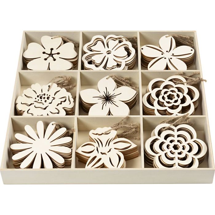 Treoppheng, dia. 100 mm, tykkelse 3 mm, blomster, 90 stk./ 1 pk.
