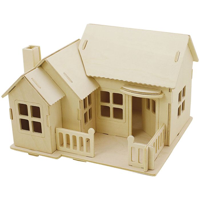 3D Konstruksjonsfigur, Hus med terrasse, str. 19x17,5x15, 1 stk.