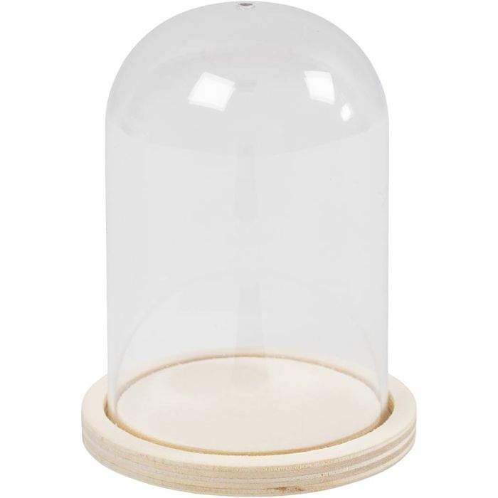 Klokke på tresokkel, H: 9,5 cm, dia. 6 cm, hullstr. 3 mm, 1 stk.