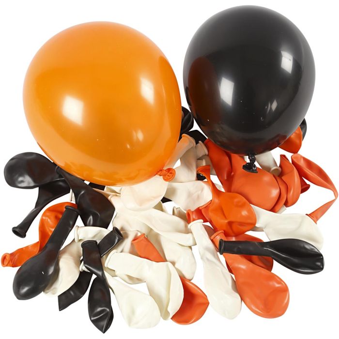 Ballonger, runde, dia. 23-26 cm, svart, orange, hvit, 100 stk./ 1 pk.