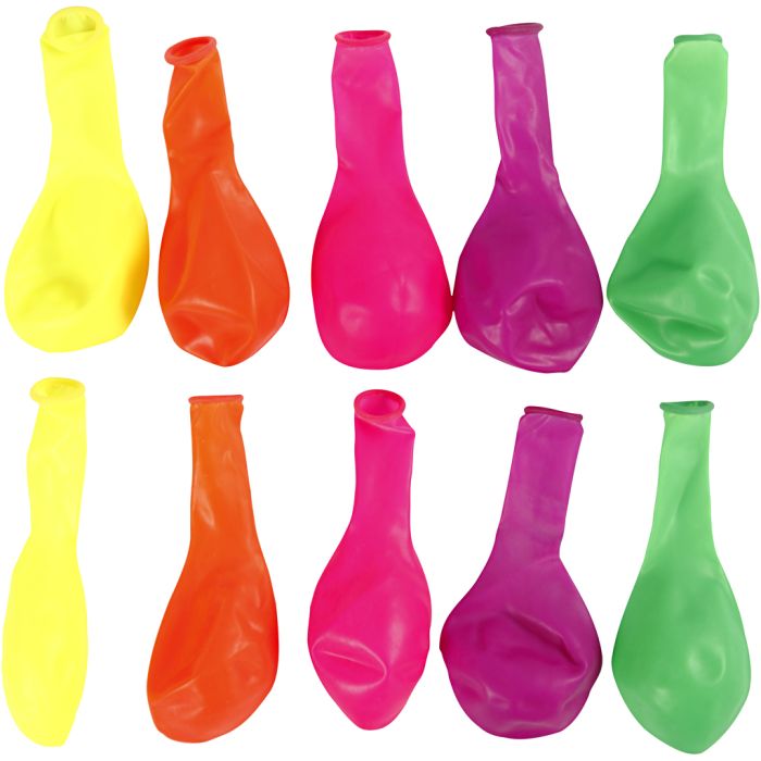 Ballonger, dia. 23 cm, rund, neonfarger, 10 stk./ 1 pk.
