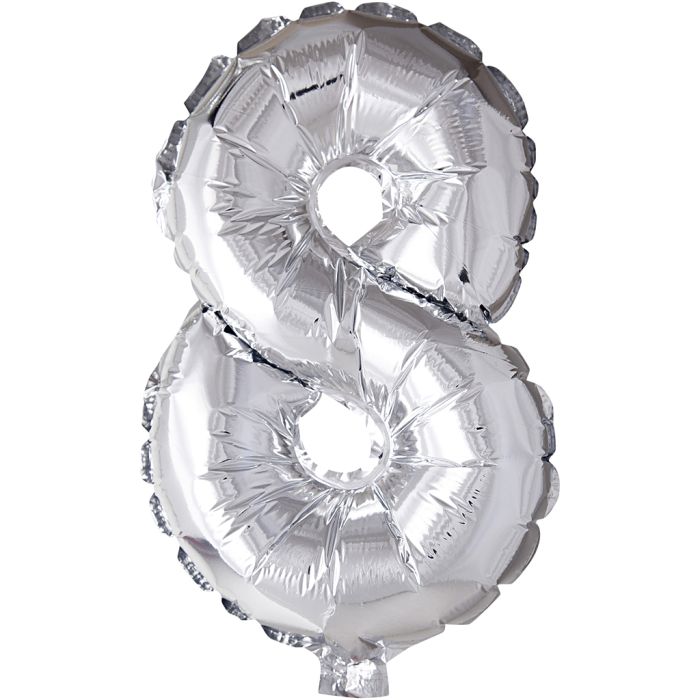 Folieballong, 8, H: 41 cm, sølv, 1 stk.