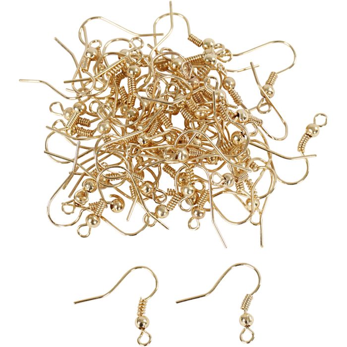 Ørekroker, L: 18 mm, gullfarget, 100 stk./ 1 pk.