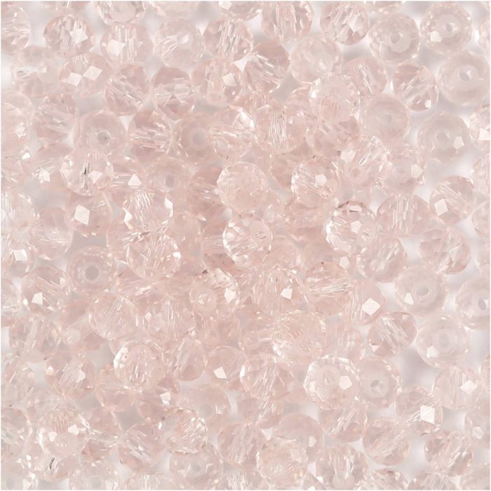 Facettperler, dia. 4 mm, hullstr. 1 mm, lys rosa, 45 stk./ 1 pk.
