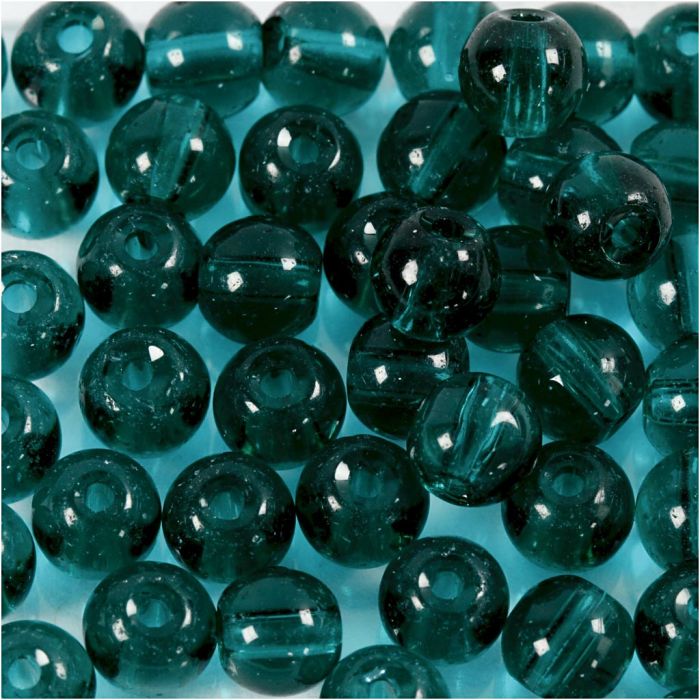 Glassperler, dia. 4 mm, hullstr. 1 mm, grønn, 45 stk./ 1 pk.