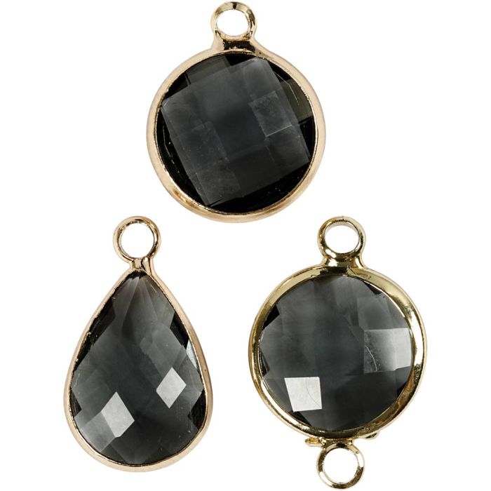 Cabochon anheng, H: 15-20 mm, hullstr. 2 mm, grå, 6 stk./ 1 pk.