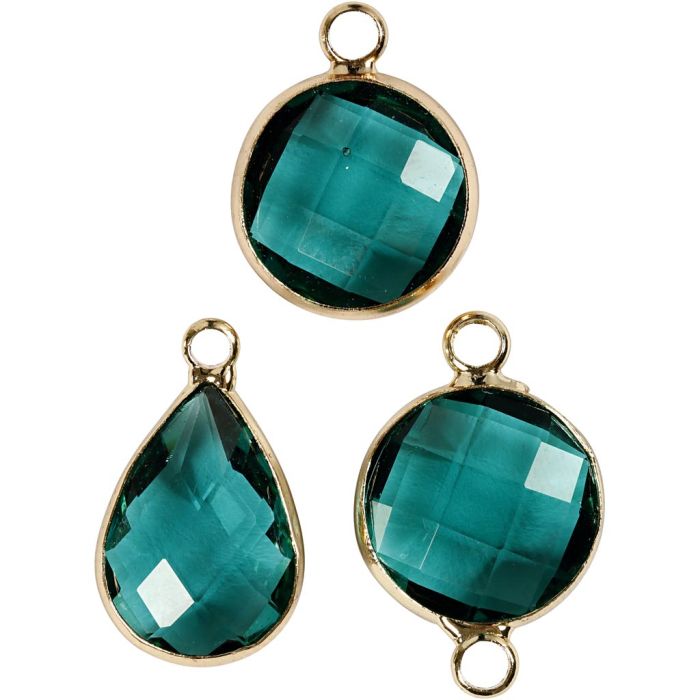 Cabochon anheng, H: 15-20 mm, hullstr. 2 mm, grønn, 6 stk./ 1 pk.