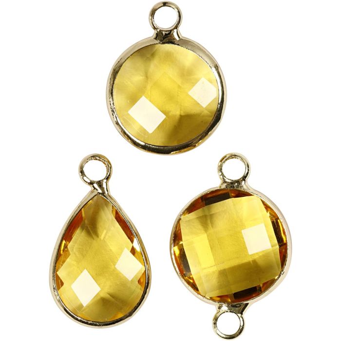 Cabochon anheng, H: 15-20 mm, hullstr. 2 mm, gul, 6 stk./ 1 pk.