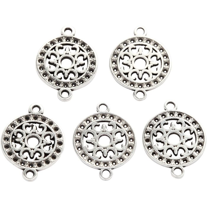 Smykkeanheng, dia. 14 mm, hullstr. 1,2 mm, forsølvet, 5 stk./ 1 pk.