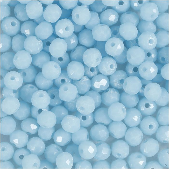 Facettperler, str. 3x4 mm, hullstr. 0,8 mm, havblå, 100 stk./ 1 pk.