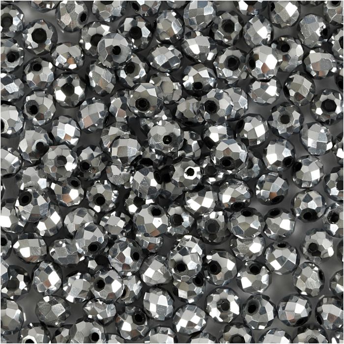 Facettperler, str. 3x4 mm, hullstr. 0,8 mm, metallic grå, 100 stk./ 1 pk.