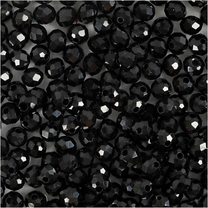 Facettperler, str. 3x4 mm, hullstr. 0,8 mm, svart metallic, 100 stk./ 1 pk.