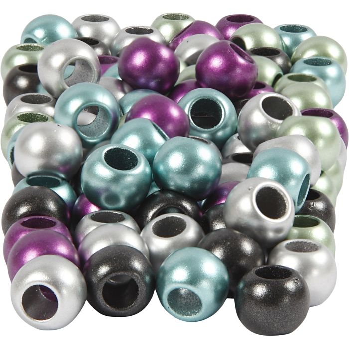 Kongoperler, dia. 10 mm, hullstr. 4 mm, ca. 145 stk., metallic farger, 60 g, 125 ml/ 1 pk.