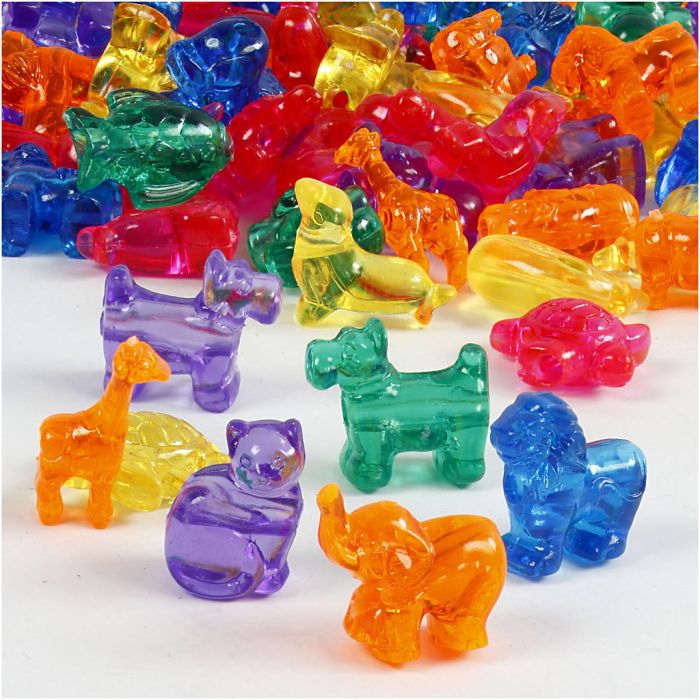 Figurperler, str. 25 mm, hullstr. 4 mm, ca. 220 stk., ass. farger, 700 ml/ 1 boks