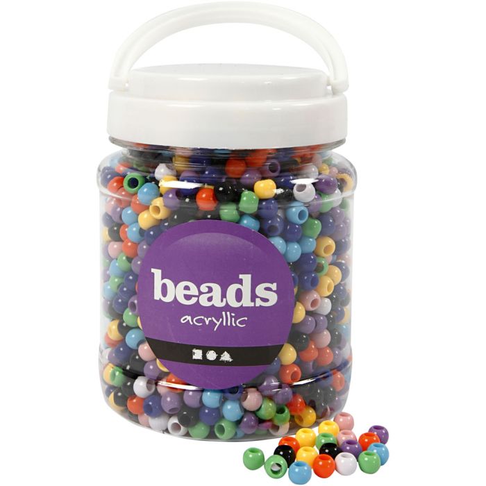 Kongoperler, dia. 8 mm, hullstr. 4 mm, ca. 2280 stk., ass. farger, 415 g, 700 ml/ 1 boks