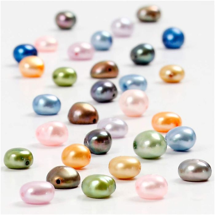 Ferskvannsperler, str. 5-6 mm, hullstr. 0,5 mm, 40 cm/ 1 pk.