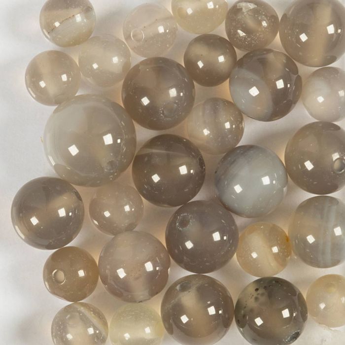 Perler av agat, dia. 6+8+10 mm, hullstr. 0,9-1 mm, transparent grå, 28 stk./ 1 pk.