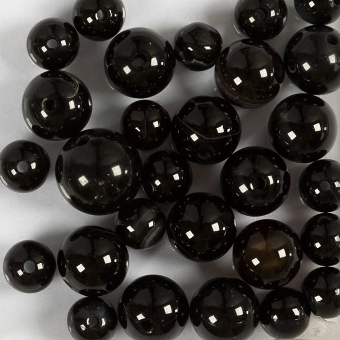 Perler av agat, dia. 6+8+10 mm, hullstr. 0,9-1 mm, svart, 28 stk./ 1 pk.