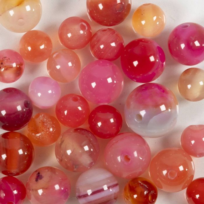 Perler av agat, dia. 6+8+10 mm, hullstr. 0,9-1 mm, beige, rosa, 28 stk./ 1 pk.
