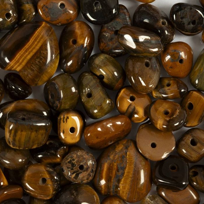 Krystallperler, Tigerøye, dia. 7-12 mm, hullstr. 1 mm, brun, 63 stk./ 1 pk.