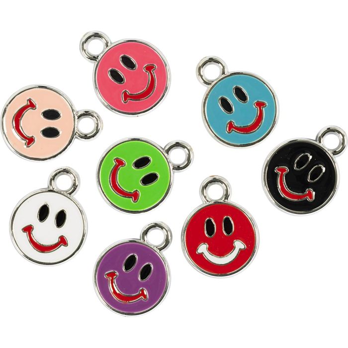 Sølvcharms, emojis, ass. farger, 8 stk./ 1 pk.