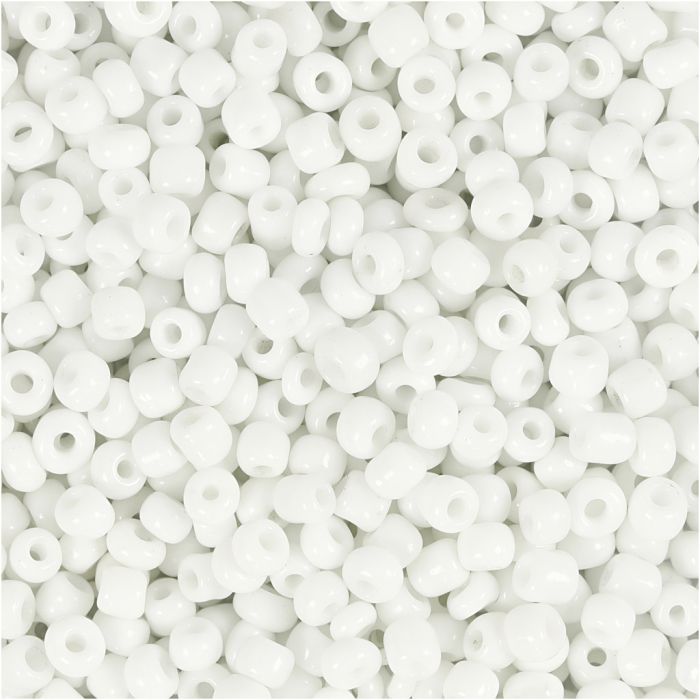Rocaillesperler, dia. 3 mm, str. 8/0, hullstr. 0,6-1,0 mm, hvit, 25 g/ 1 pk.