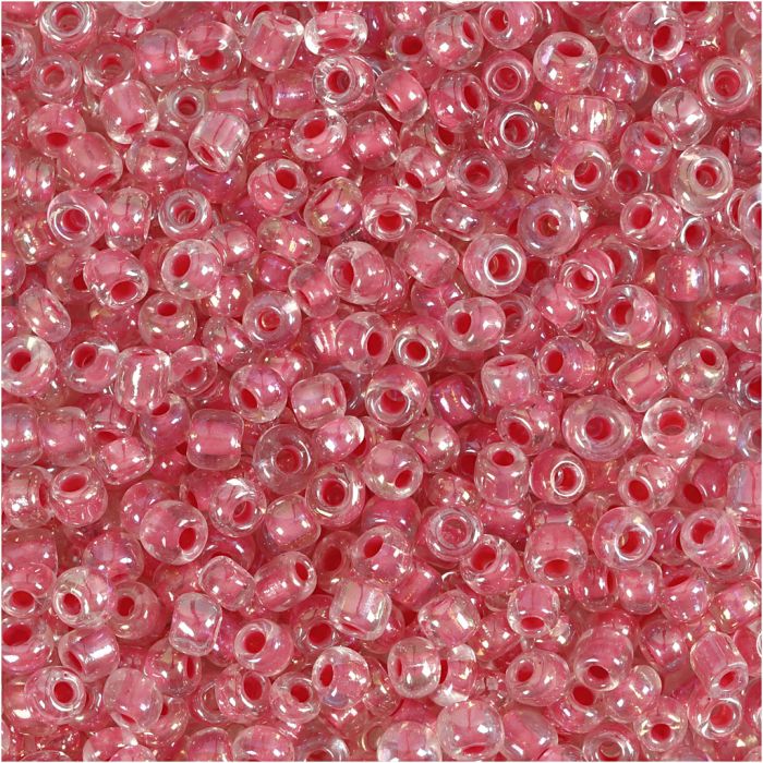 Rocaillesperler, dia. 3 mm, str. 8/0, hullstr. 0,6-1,0 mm, pink kjerne, 25 g/ 1 pk.