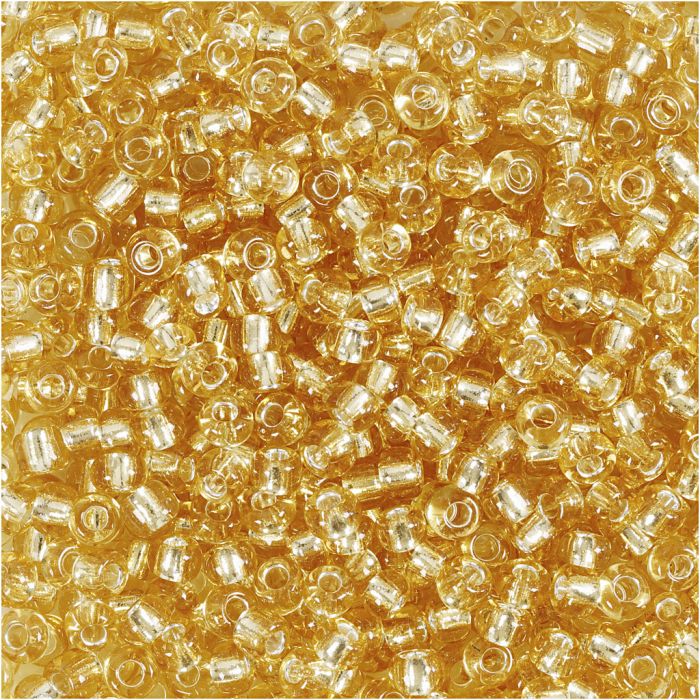 Rocaillesperler, dia. 3 mm, str. 8/0, hullstr. 0,6-1,0 mm, gull, 25 g/ 1 pk.