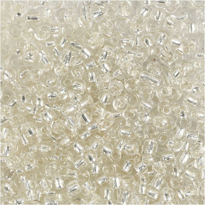 Rocaillesperler, dia. 3 mm, str. 8/0, hullstr. 0,6-1,0 mm, sølv, 25 g/ 1 pk.