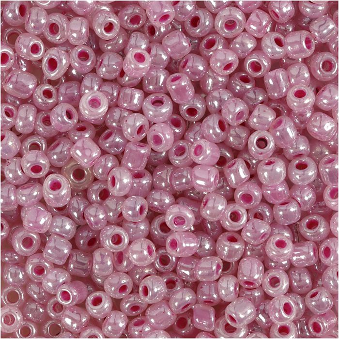 Rocaillesperler, dia. 3 mm, str. 8/0, hullstr. 0,6-1,0 mm, pink, 25 g/ 1 pk.