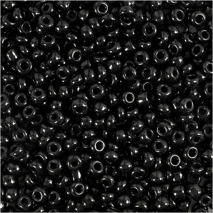 Rocaillesperler, dia. 3 mm, str. 8/0, hullstr. 0,6-1,0 mm, svart, 25 g/ 1 pk.