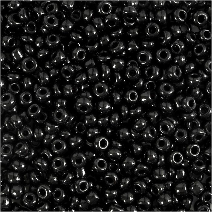 Rocaillesperler, dia. 3 mm, str. 8/0, hullstr. 0,6-1,0 mm, svart, 500 g/ 1 pk.