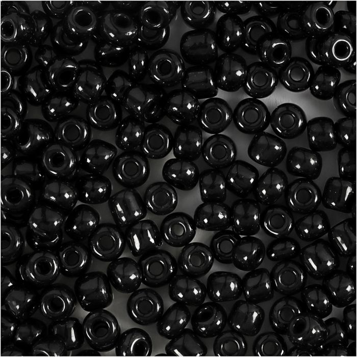Rocaillesperler, dia. 4 mm, str. 6/0, hullstr. 0,9-1,2 mm, svart, 25 g/ 1 pk.