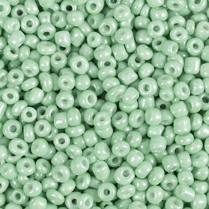 Rocaillesperler, dia. 3 mm, str. 8/0, hullstr. 0,6-1,0 mm, lys grønn, 25 g/ 1 pk.