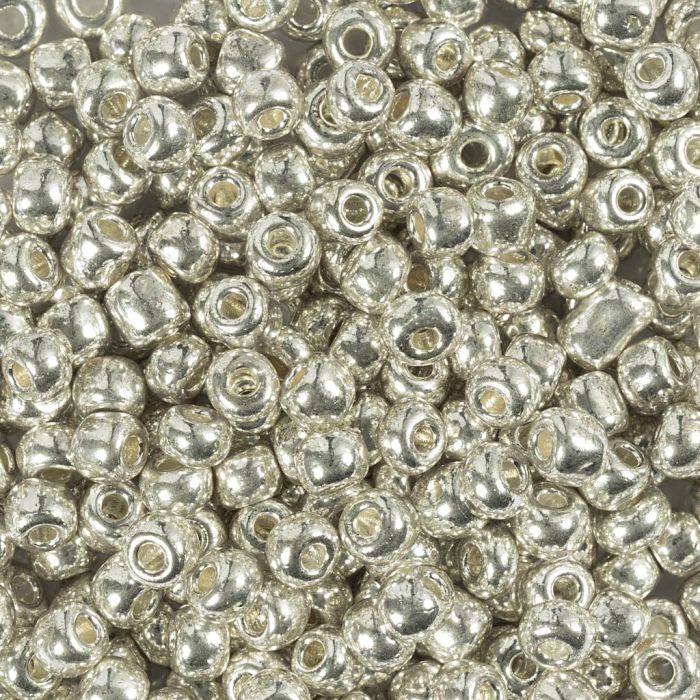 Rocaillesperler, nr. 6/0, dia. 4 mm, hullstr. 0,9-1,2 mm, sølv, 25 g/ 1 pk.