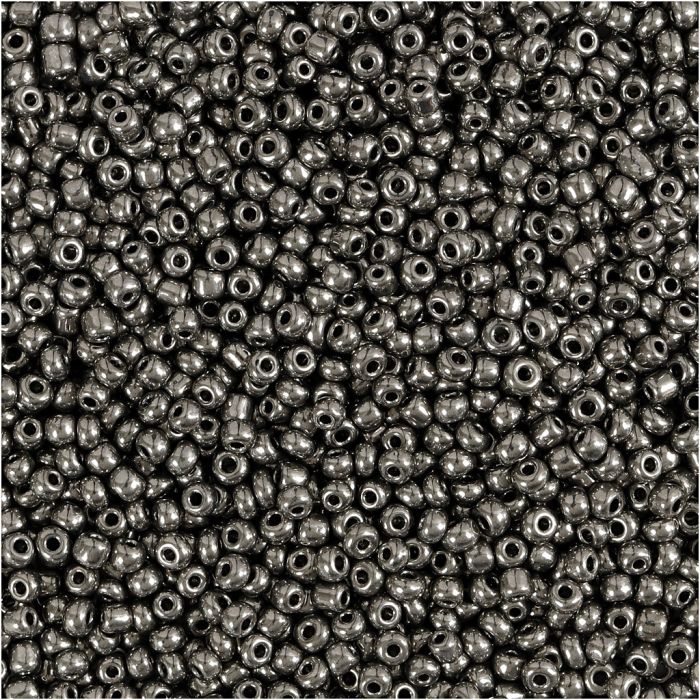 Rocaillesperler, dia. 1,7 mm, str. 15/0, hullstr. 0,5-0,8 mm, grå metall, 25 g/ 1 pk.