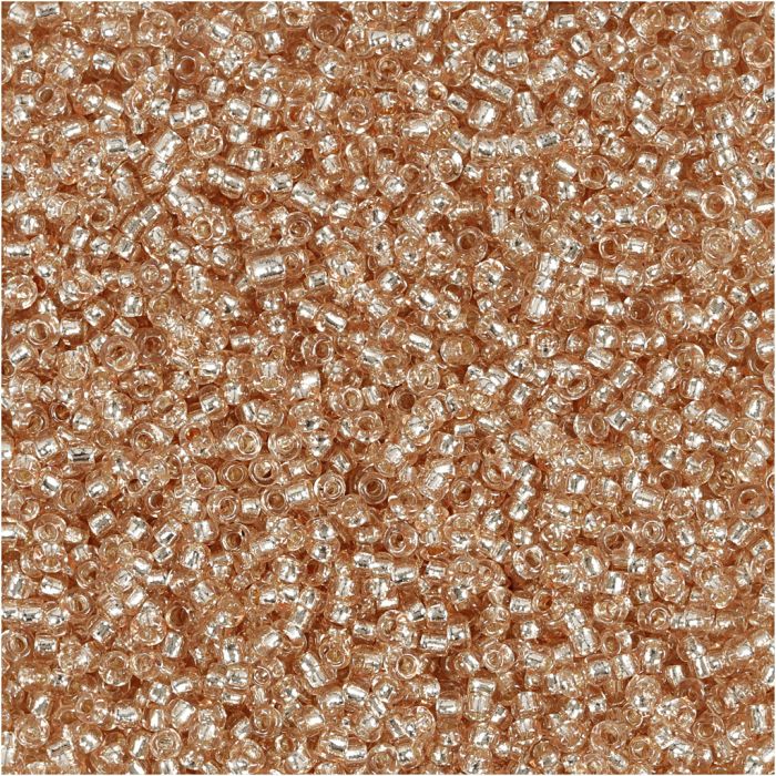 Rocaillesperler, dia. 1,7 mm, str. 15/0, hullstr. 0,5-0,8 mm, fersken, 25 g/ 1 pk.