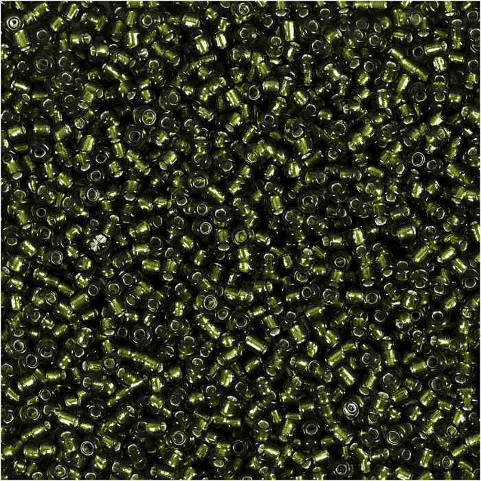 Rocaillesperler, dia. 1,7 mm, str. 15/0, hullstr. 0,5-0,8 mm, gressgrønn, 25 g/ 1 pk.