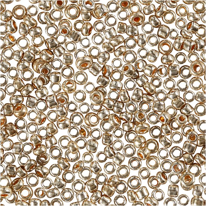 Rocaillesperler, dia. 1,7 mm, str. 15/0, hullstr. 0,5-0,8 mm, rosa gull, 25 g/ 1 pk.
