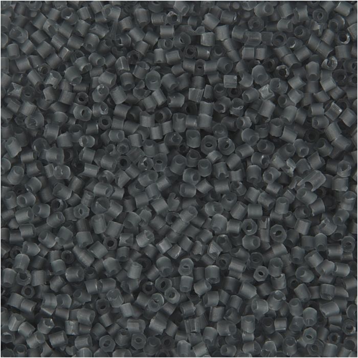 Rocaillesperler 2-cut, dia. 1,7 mm, str. 15/0, hullstr. 0,5 mm, transparent grå, 25 g/ 1 pk.