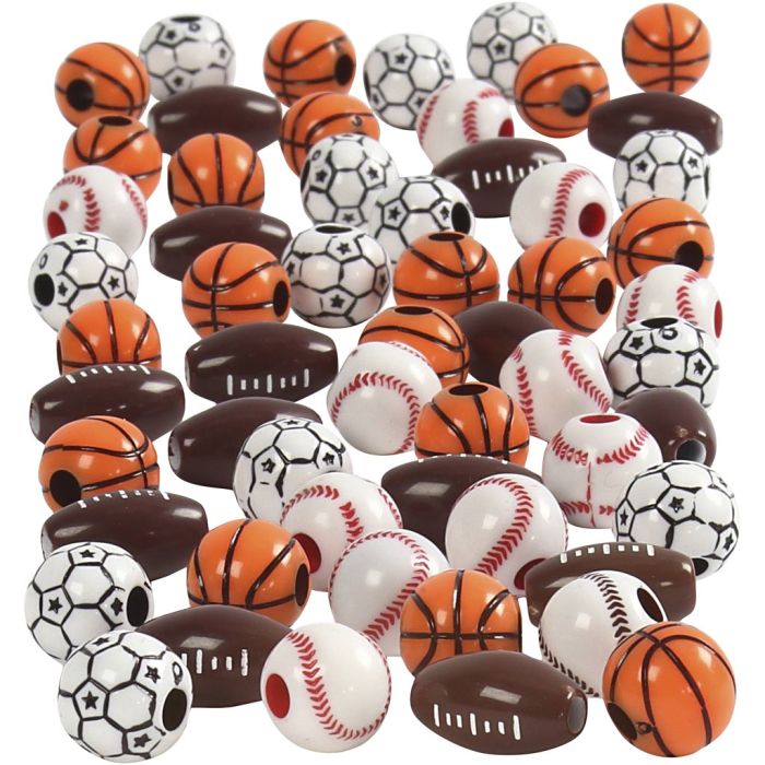 Sportsperler, str. 11-15 mm, hullstr. 3-4 mm, ca. 55 stk., ass. farger, 45 g/ 1 pk.