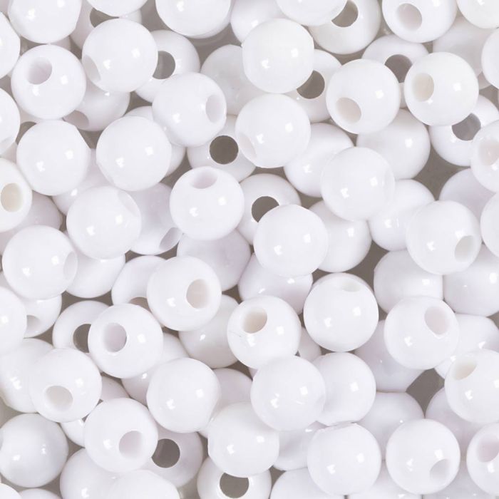 Plastperler, dia. 6 mm, hullstr. 1,5 mm, hvit, 300 g/ 1 pk.